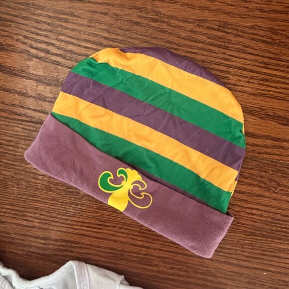 Baby Boy Mardi Gras Set Long Sleeve Bow Bodysuit Pants Hat Size 3-6 Months - Picture 8 of 13